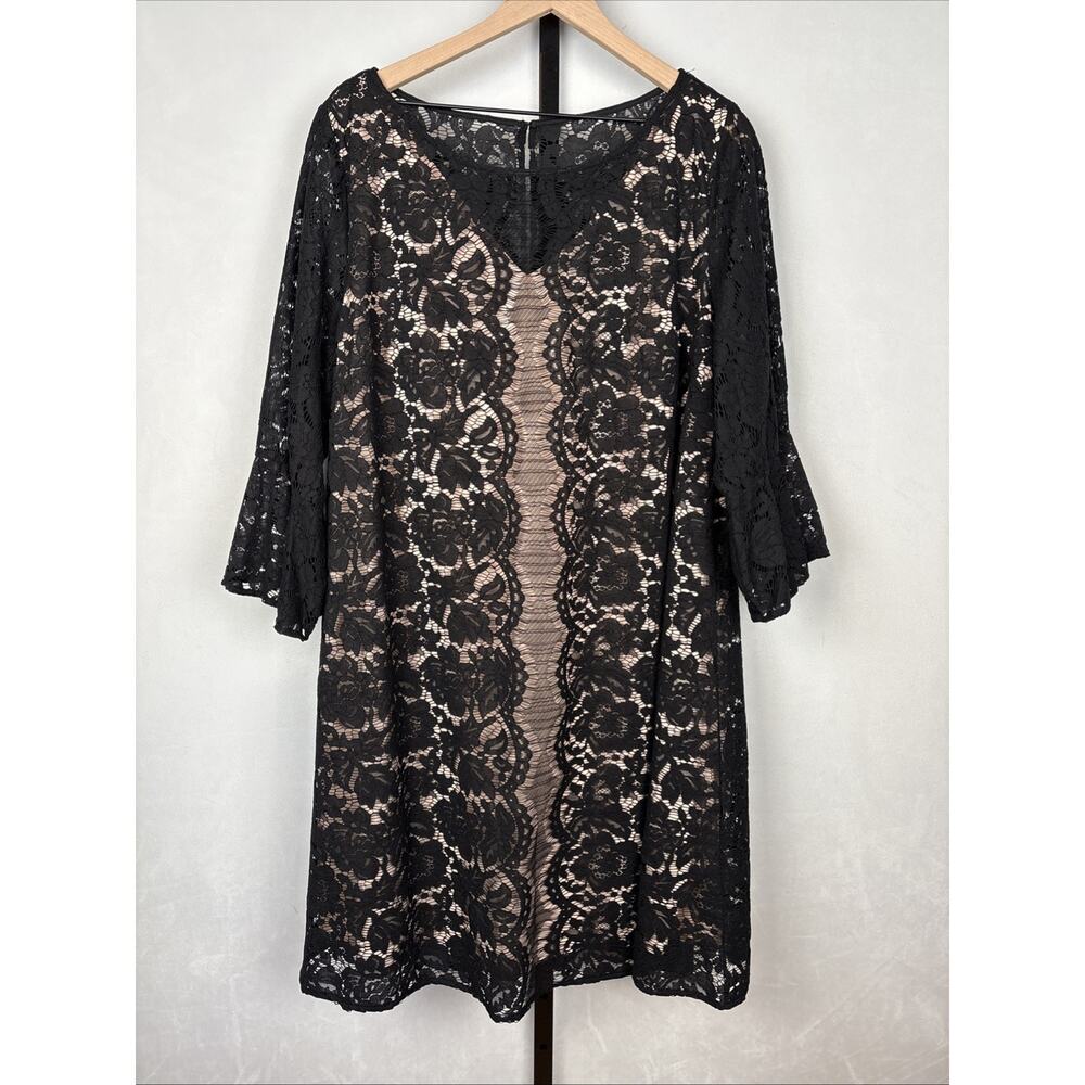 Lane Bryant Black Lace Shift Dress 22 Women's Midi Bell Sleeve Whimsigoth Floral